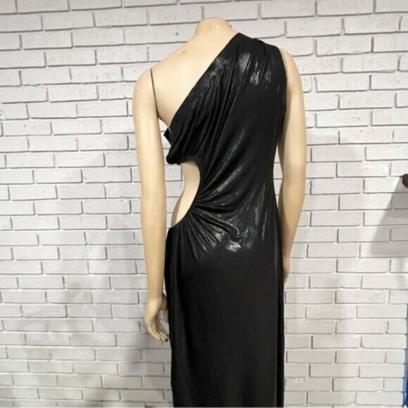 Norma Kamali Sunburst One‑Shoulder Cut‑Out Gown – Size XL – Black Lamé / Evening - Picture 8 of 13